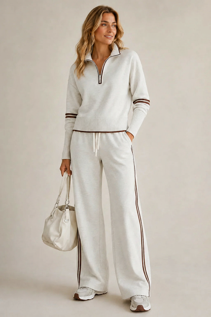 Ensemble Kate ecru chine, rayures chocolat