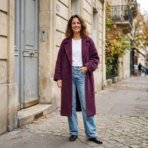 Manteau Chambord maille chenille prune