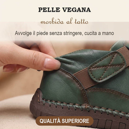 Pelle vegana morbida, cucita a mano