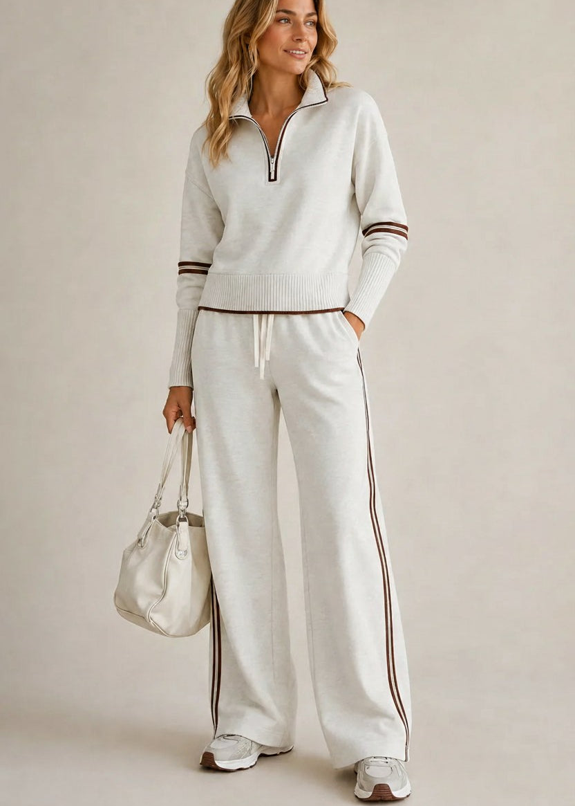Ensemble Kate ecru chine, rayures chocolat